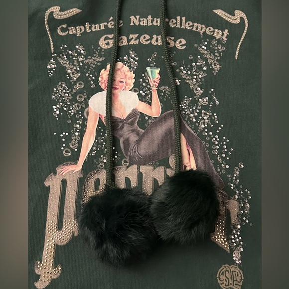 PERRIER water women's vintage style rhinestone graphic sweater by fixed design - Picture 5 of 8